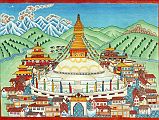 Kathmandu Boudhanath 00 Boudhanath Painting By Thubten Yeshe Sherpa, Namche Bazaar I bought a small postcard at Thame Gompa of this beautiful painting of Boudhanath by Thubten Yeshe Sherpa from Namche Bazaar.
